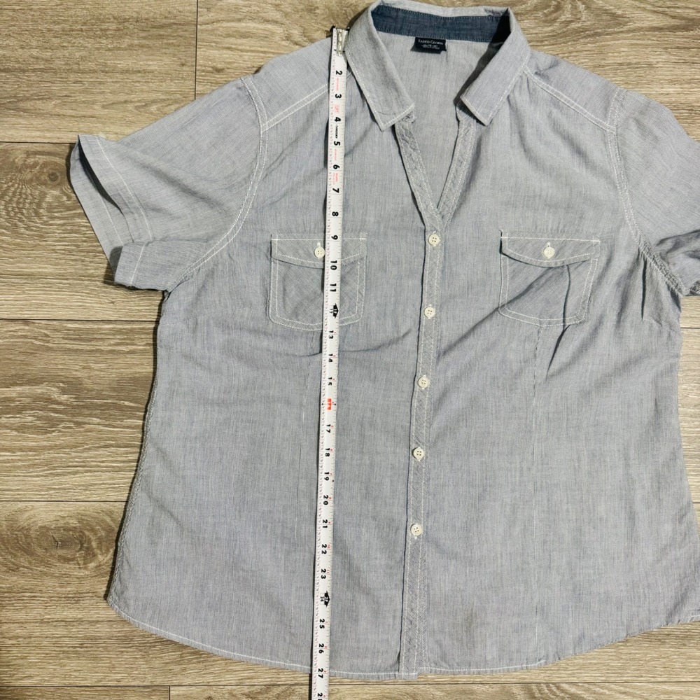 Faded‎ Glory Womens Blue Pinstripe 100% Cotton Short Sleeve Button Down Shirt XL - Picture 7 of 9